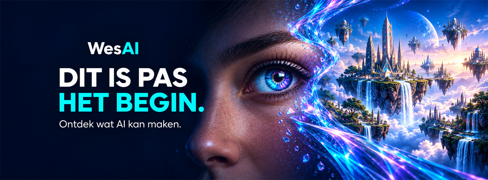 WesAI-banner met AI-oog en fantasiewereld